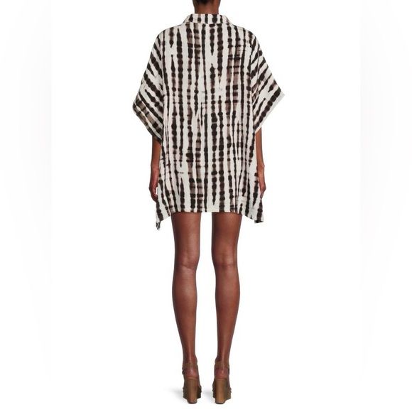 La Blanca Bamboo Print Tunic Cover Up Brown White Beach Resort Vacation One Size - Picture 2 of 12